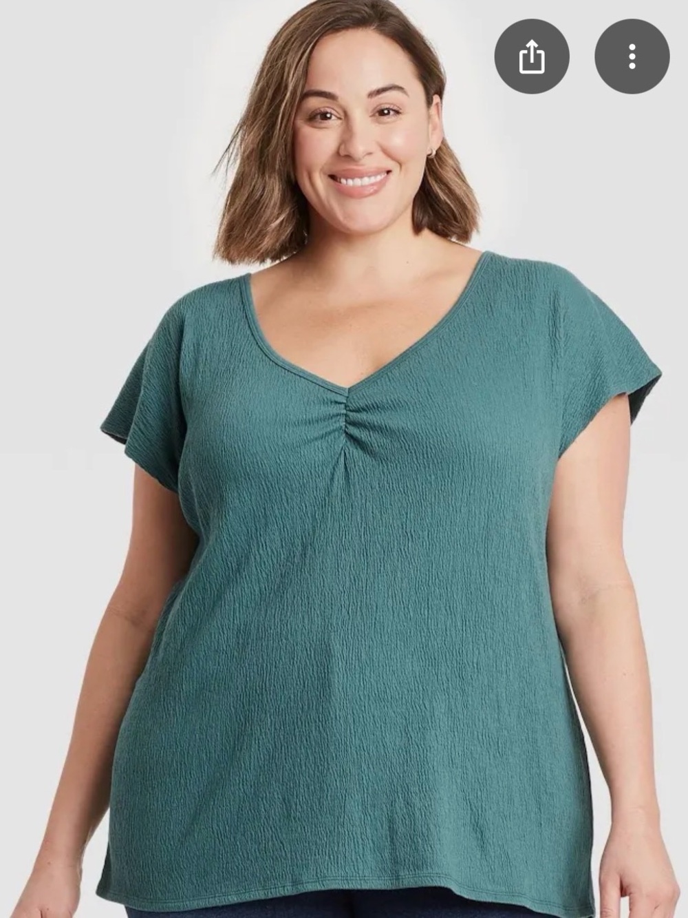 Ava and Viv 1x Plus Size Teal V-Neck Ruched Front Top new no tags
